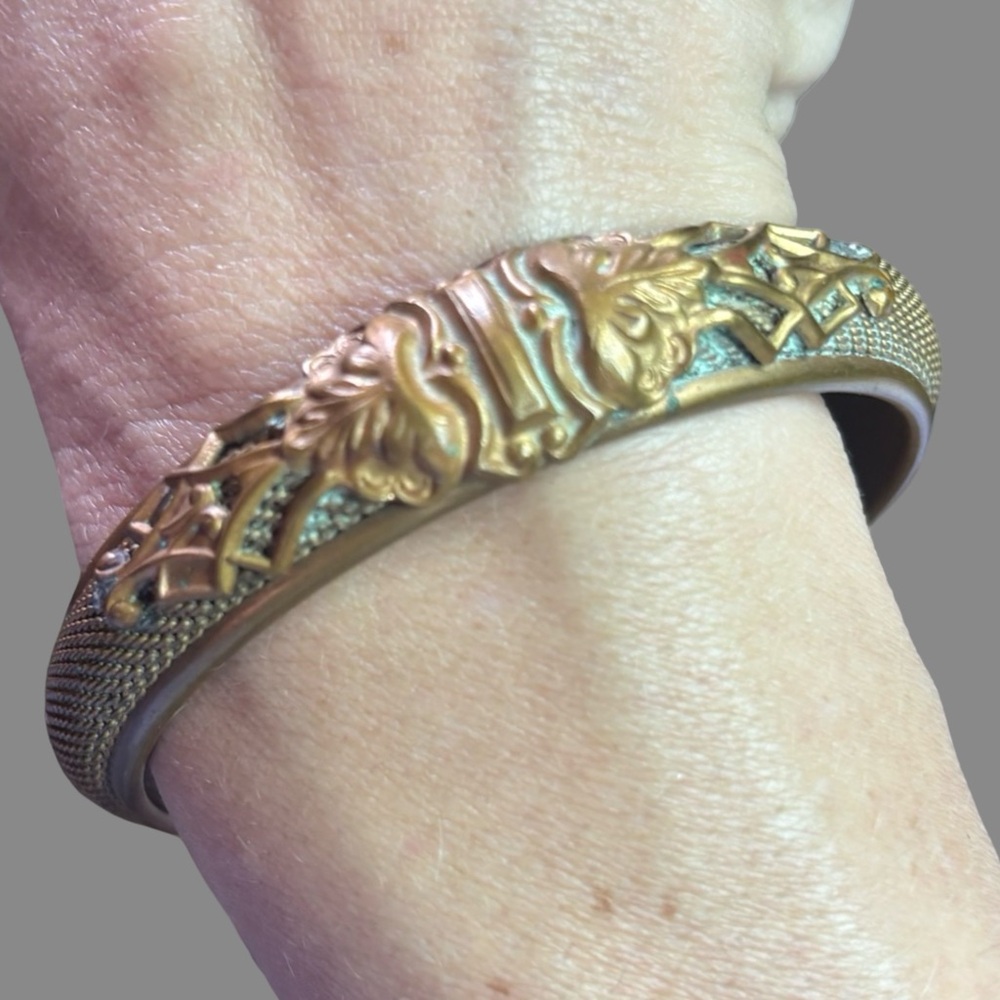 Art Nouveau Decorative Brass Bangle Bracelet